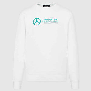 Mercedes AMG Petronas F1 Team White Front Logo Crew Neck Sweatshirt