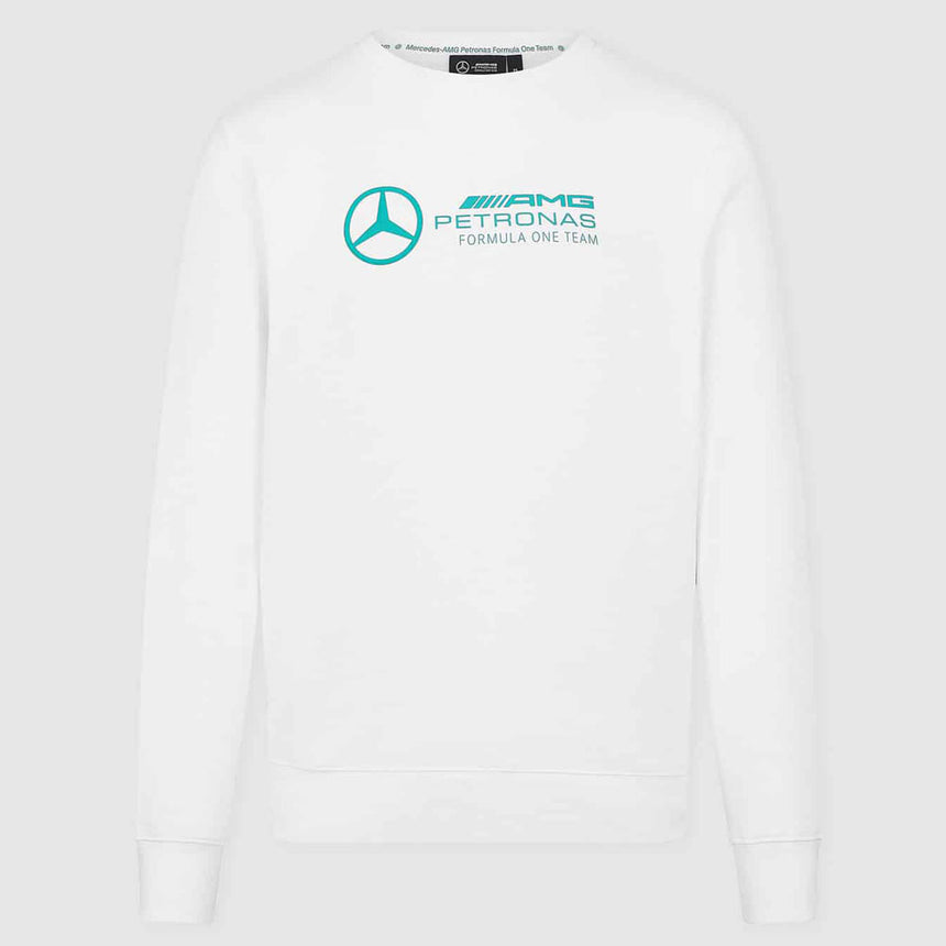 Mercedes AMG Petronas F1 Team White Front Logo Crew Neck Sweatshirt