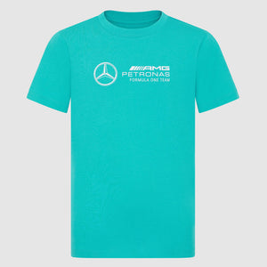 Mercedes AMG Petronas F1 Team Kids Ultra Teal Fanwear Large Logo Tee Shirt