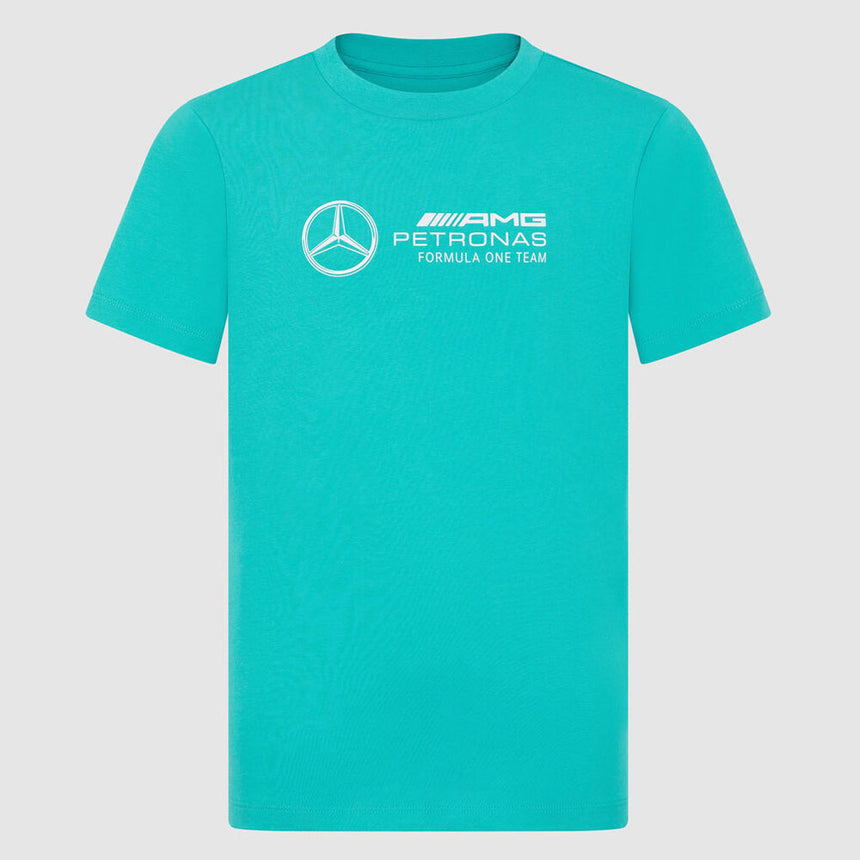 Mercedes AMG Petronas F1 Team Kids Ultra Teal Fanwear Large Logo Tee Shirt