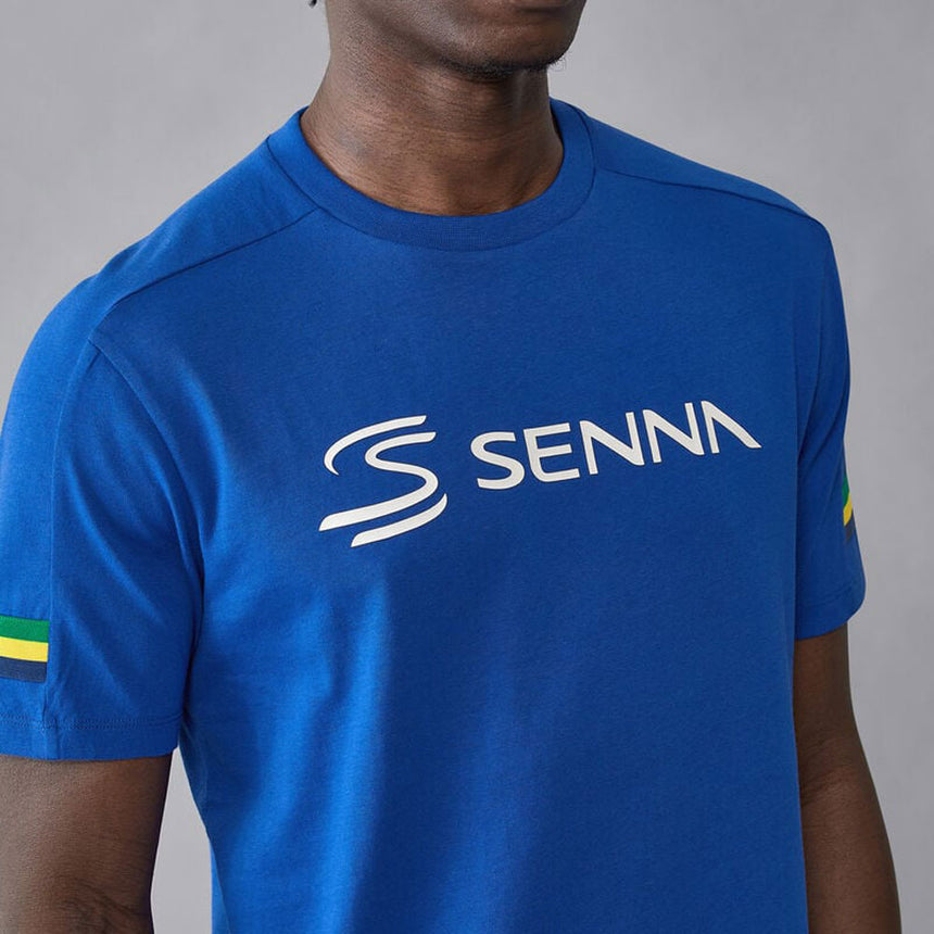 Ayrton Senna Royal Blue Front Logo Fanwear Tee Shirt