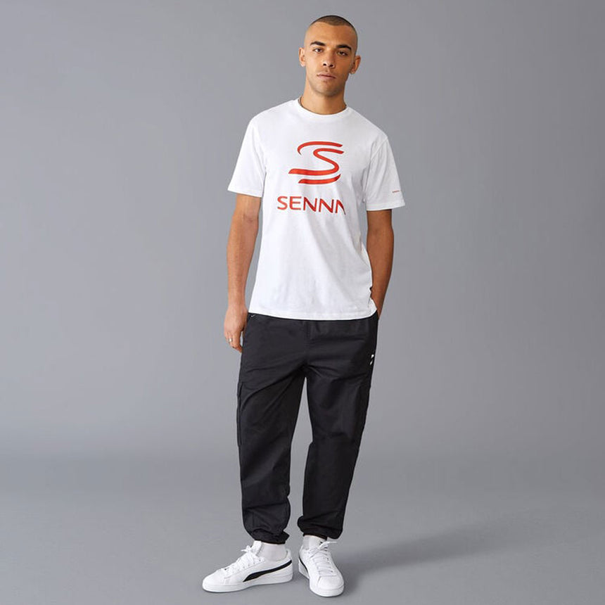 Aytron Senna Bright White Fanwear Double S Senna Logo Tee Shirt