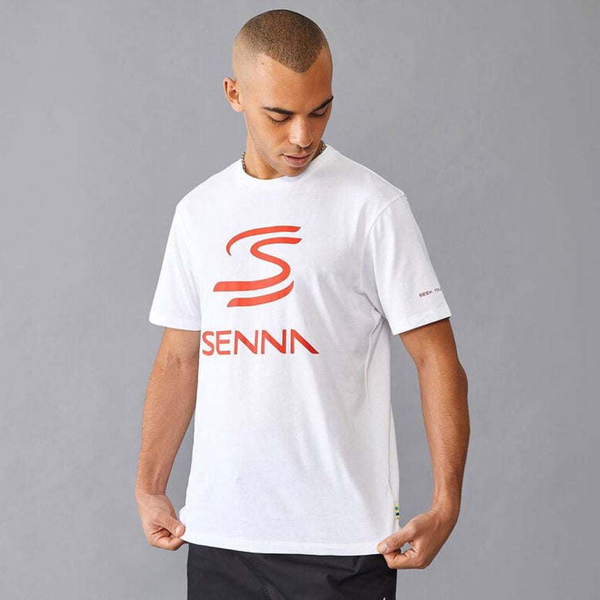 Aytron Senna Bright White Fanwear Double S Senna Logo Tee Shirt