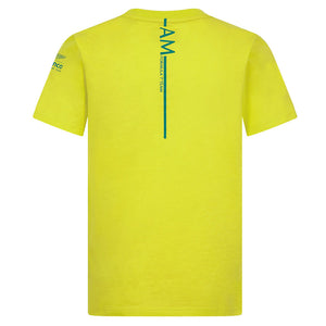 Aston Martin F1 Team Kids Lime Green Fanwear Front Graphic Tee Shirt