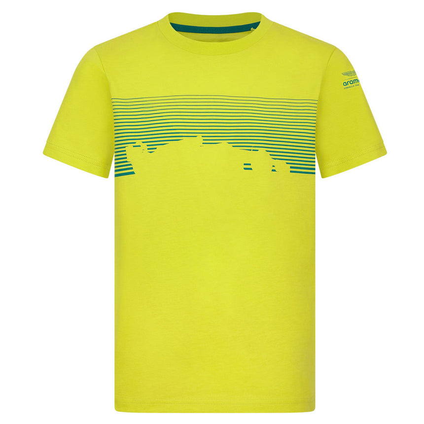 Aston Martin F1 Team Kids Lime Green Fanwear Front Graphic Tee Shirt
