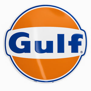 Gulf Logo Circular Metal Sign | White/Blue/Orange