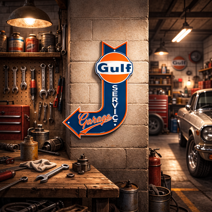 Gulf Service Garage Metal Arrow Tac Sign