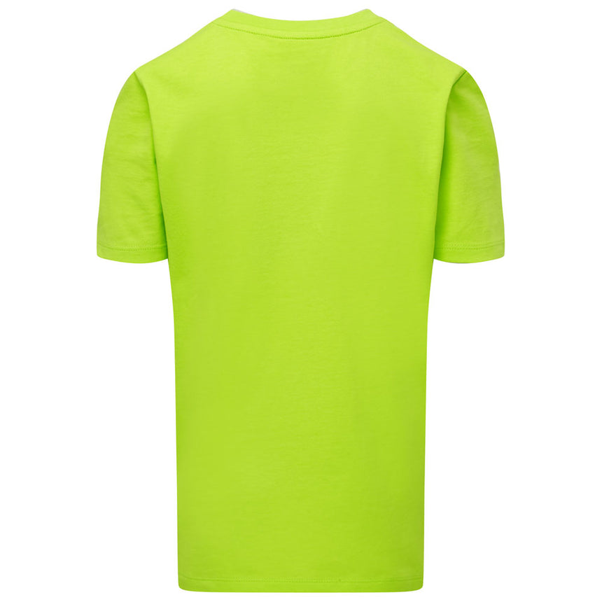 Aston Marting Racing Kids Lime Green Car Graphic Front Print Tee Shirt