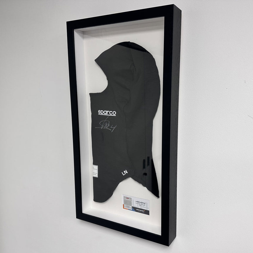 Lando Norris Signed Official McLaren 2023 Replica Balaclava In Display Frame