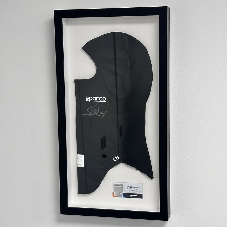 Lando Norris Signed Official McLaren 2023 Replica Balaclava In Display Frame