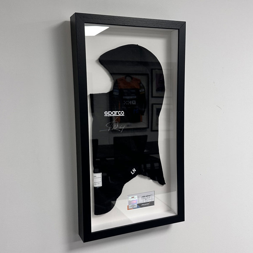 Lando Norris Signed Official McLaren 2023 Replica Balaclava In Display Frame