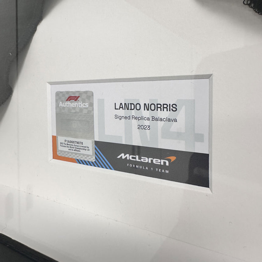 Lando Norris Signed Official McLaren 2023 Replica Balaclava In Display Frame