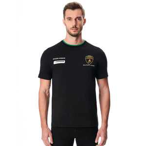 Automobili Lamborghini Squadra Corse Official Team T-Shirt | Black Cotton with Green Stripe