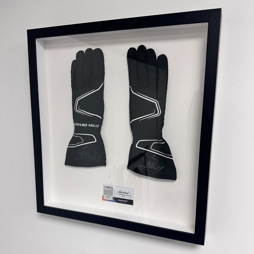 Lando Norris Signed Official McLaren 2023 Replica Gloves In Display Frame