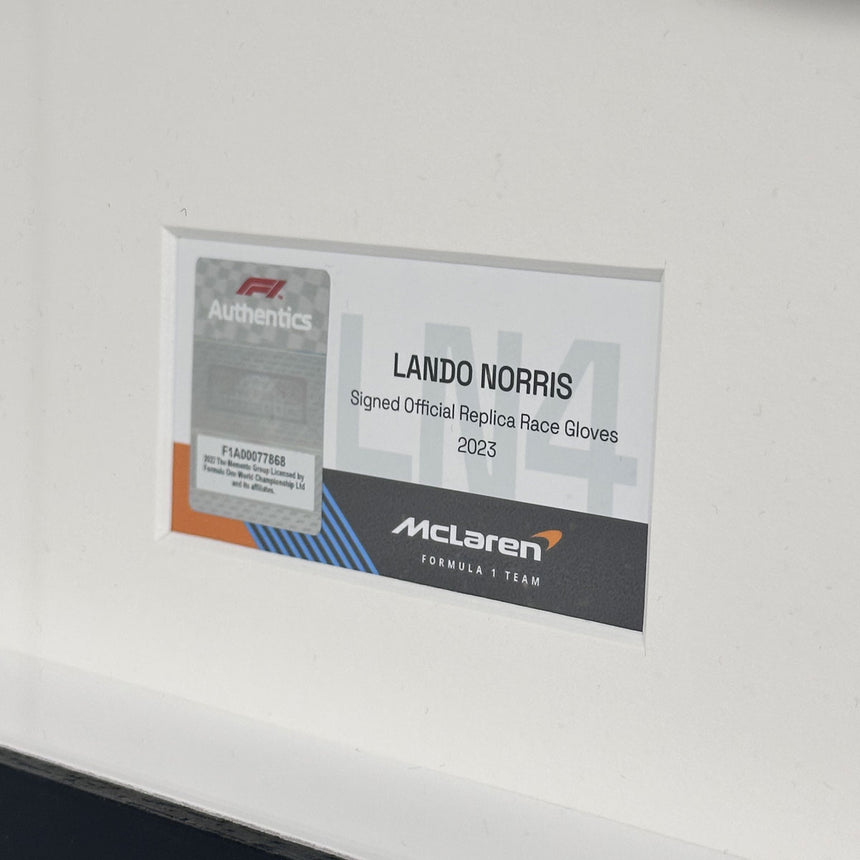 Lando Norris Signed Official McLaren 2023 Replica Gloves In Display Frame