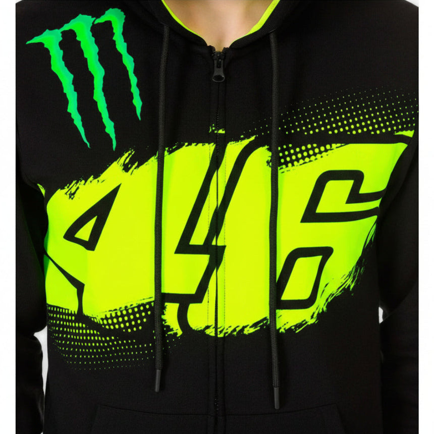 Valentino Rossi VR46 Black Monster Energy Logo Full Front Zip Hoodie