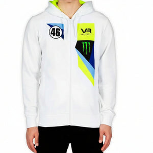 Valentino Rossi VR46 White Monster Energy Logo Full Front Zip Hoodie