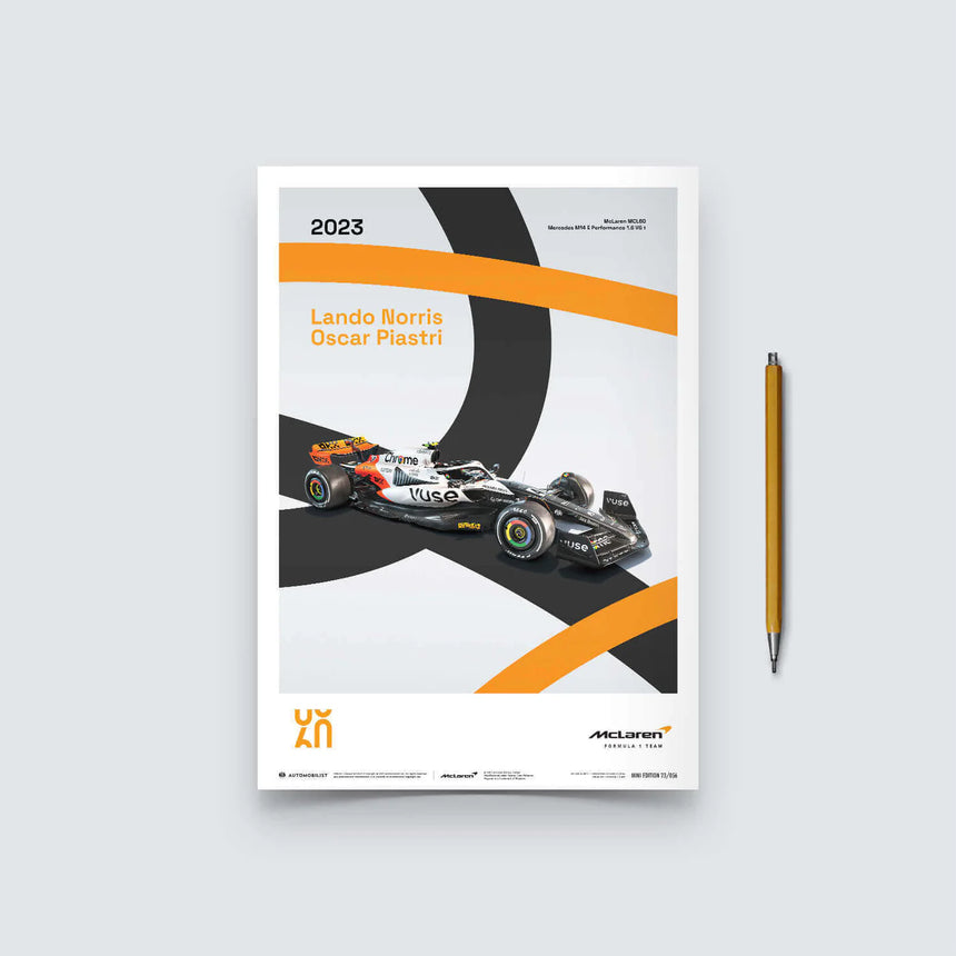 McLaren Racing MCL60 2023 60th Anniversary McLaren Poster Lando Norris, Oscar Piastri