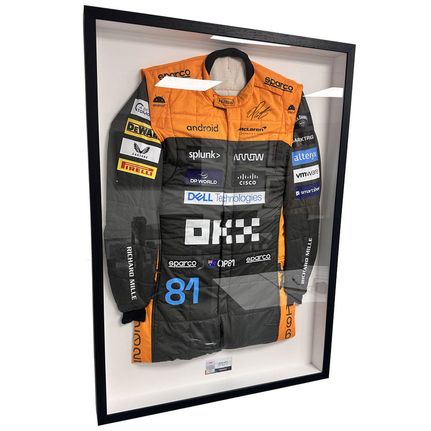 Oscar Piastri Signed Official McLaren 2023 Replica Race Suit In Display Frame