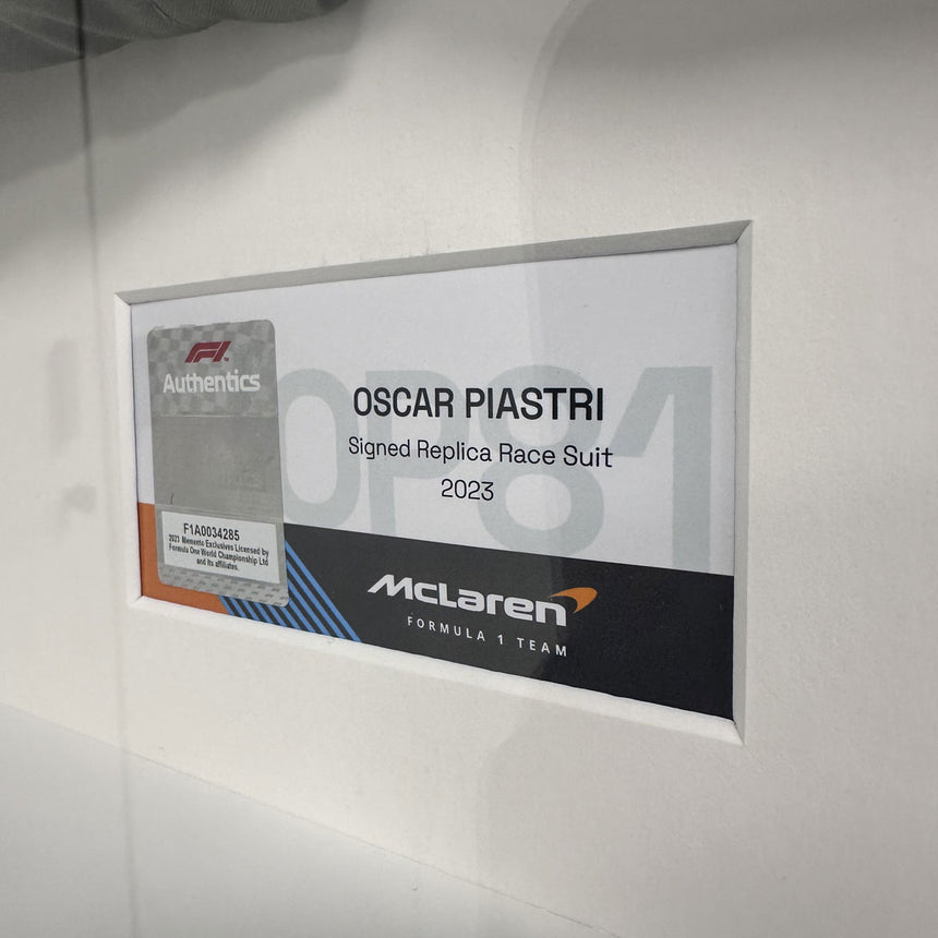 Oscar Piastri Signed Official McLaren 2023 Replica Race Suit In Display Frame