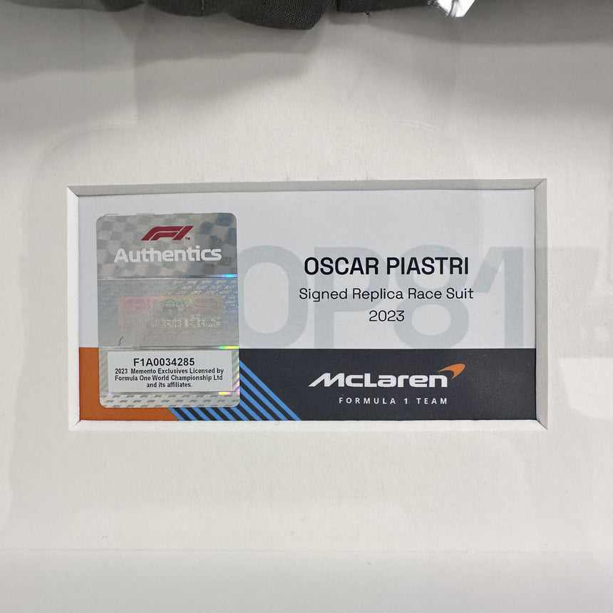 Oscar Piastri Signed Official McLaren 2023 Replica Race Suit In Display Frame