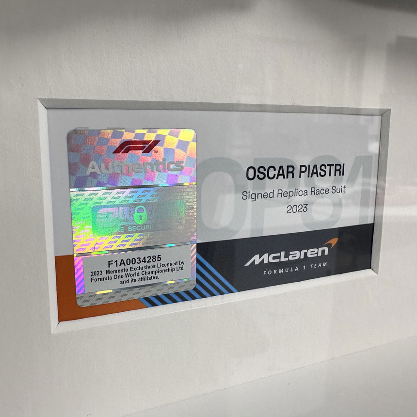 Oscar Piastri Signed Official McLaren 2023 Replica Race Suit In Display Frame
