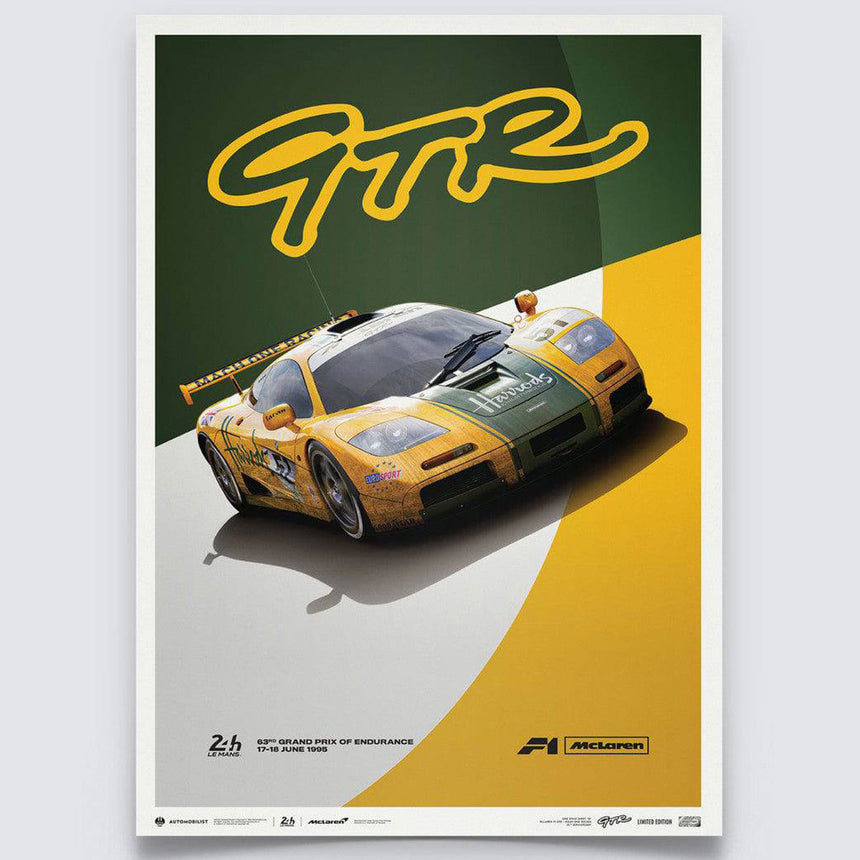 McLaren F1 GTR 1995 Mach One Racing McLaren Poster Andy Wallace, Derek Bell, Justin Bell