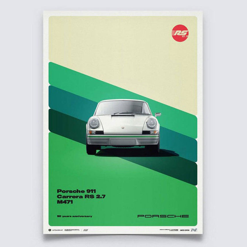 Porsche 911 Carrera RS 2.7 1973 White 50th Anniversary Porsche Print Poster