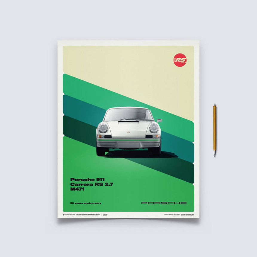 Porsche 911 Carrera RS 2.7 1973 White 50th Anniversary Porsche Print Poster