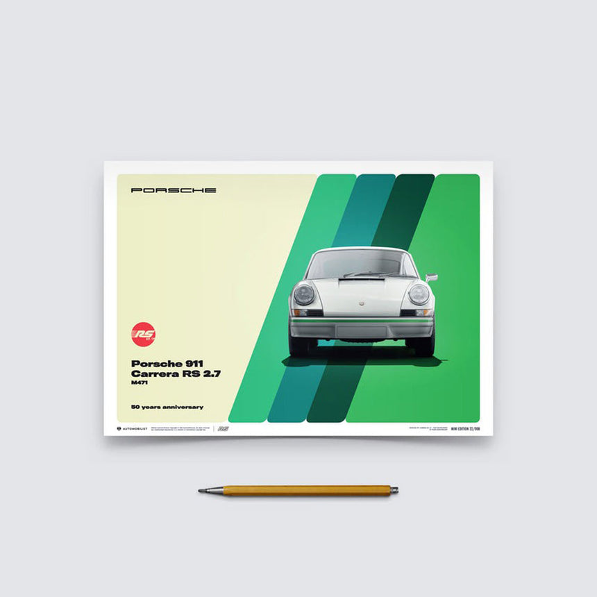 Porsche 911 Carrera RS 2.7 1973 White 50th Anniversary Porsche Print Poster