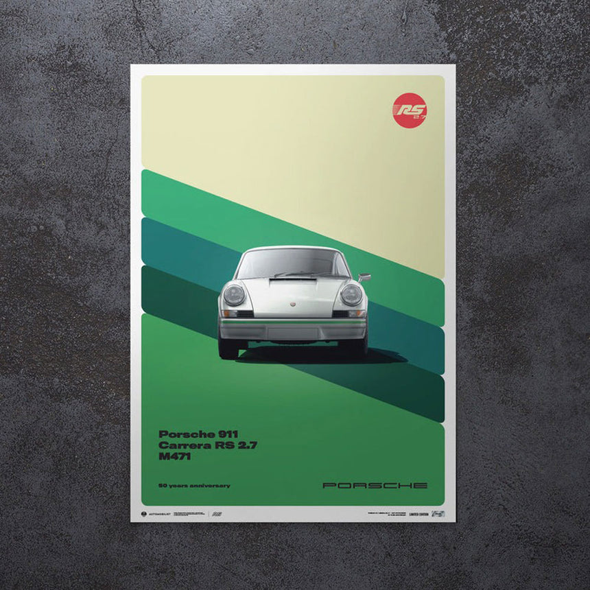 Porsche 911 Carrera RS 2.7 1973 White 50th Anniversary Porsche Print Poster