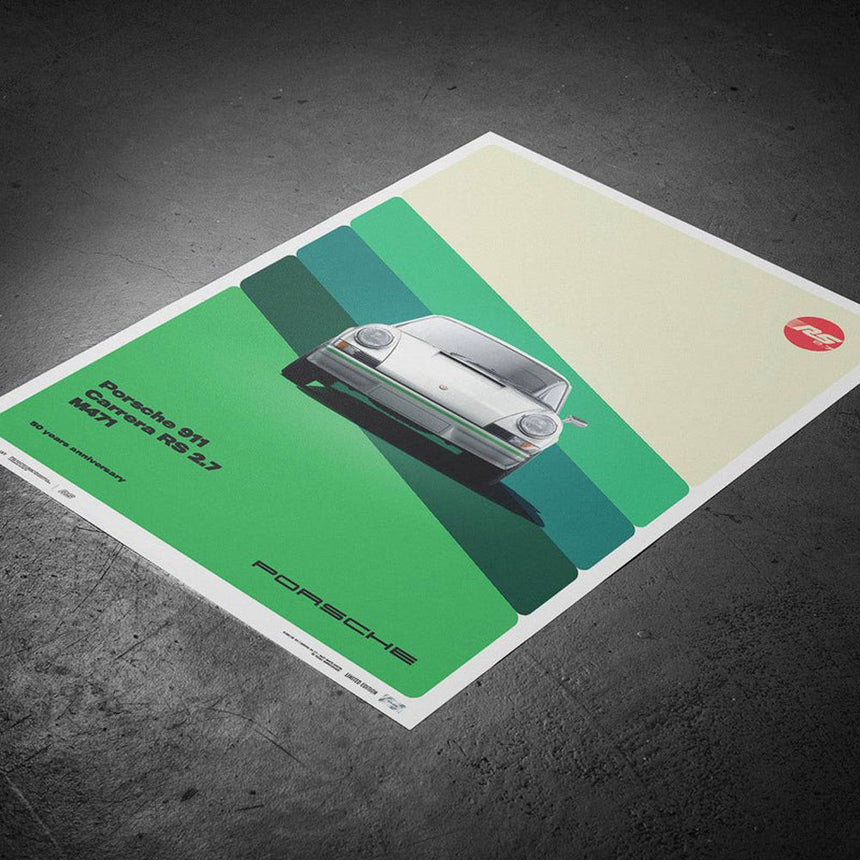 Porsche 911 Carrera RS 2.7 1973 White 50th Anniversary Porsche Print Poster