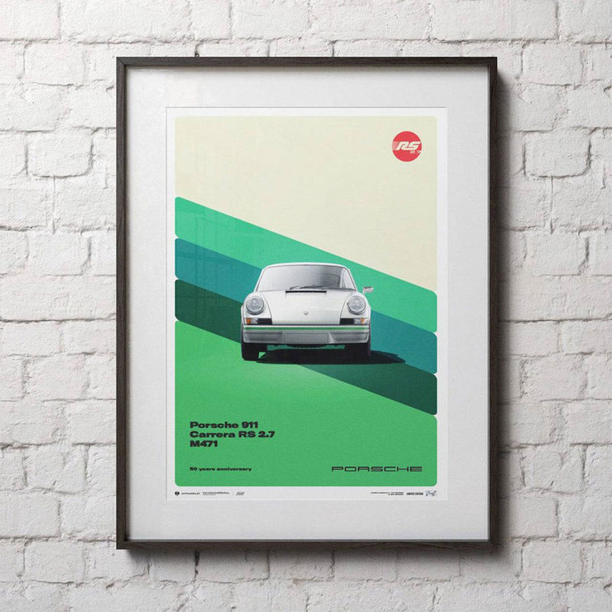 Porsche 911 Carrera RS 2.7 1973 White 50th Anniversary Porsche Print Poster