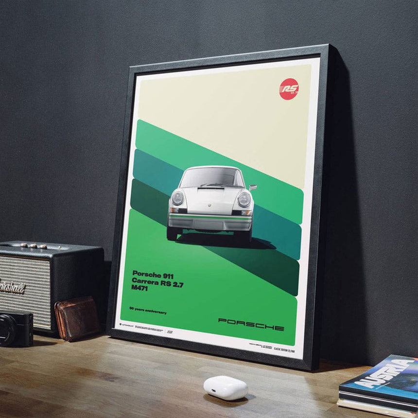 Porsche 911 Carrera RS 2.7 1973 White 50th Anniversary Porsche Print Poster