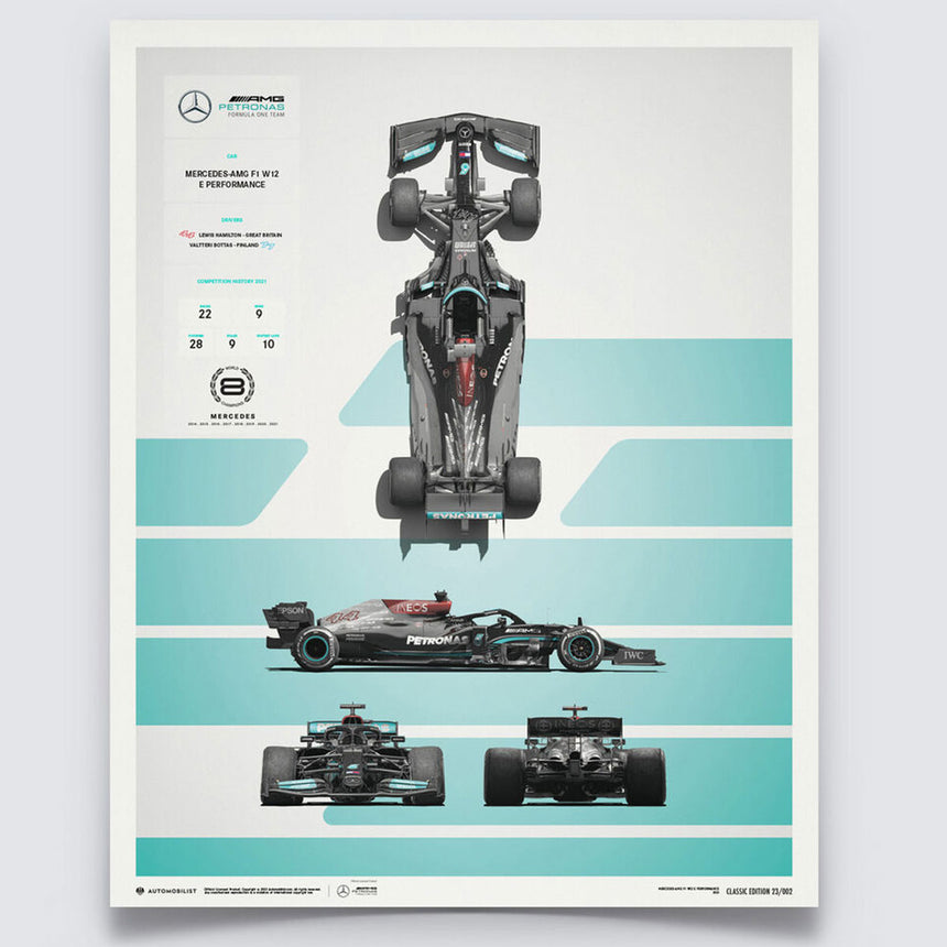 Mercedes AMG Petronas F1 Team W12 Blueprint 2021 Limited Edition Print Poster