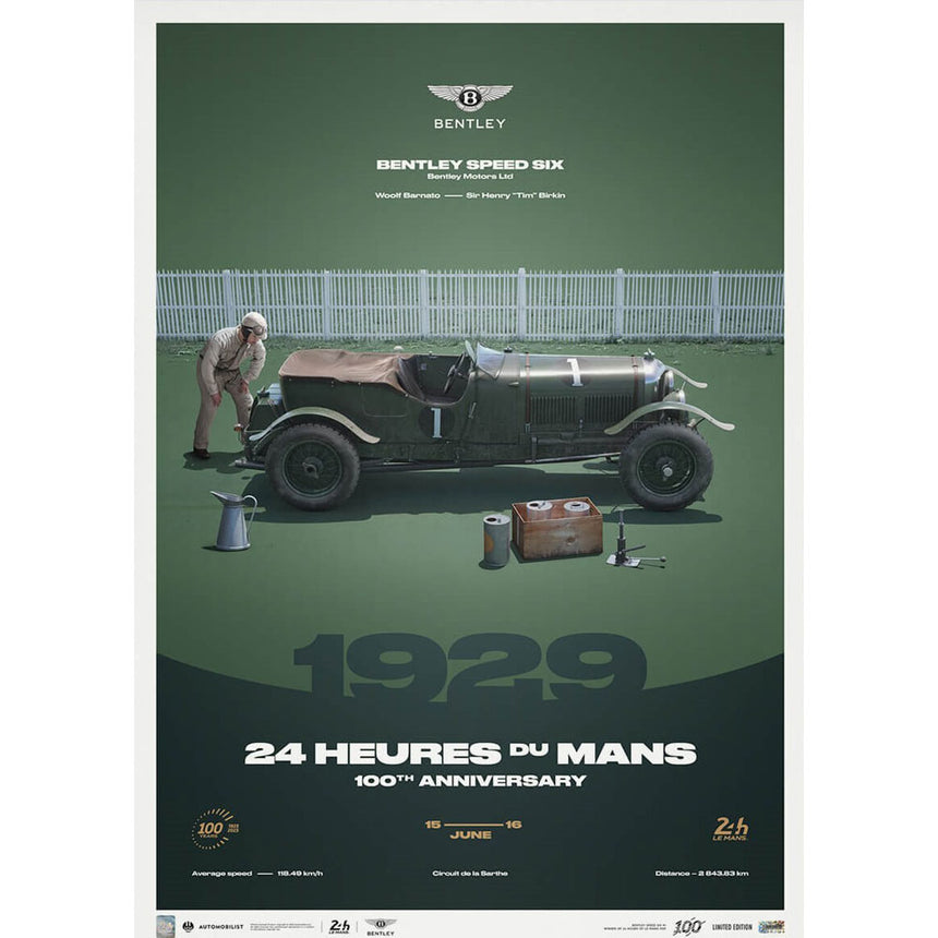 24h Le Mans 100 Years Bentley Speed Six 1929 Print Poster
