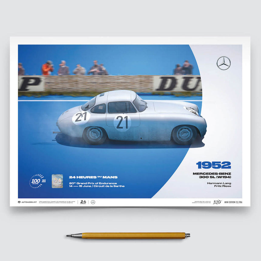 Mercedes-Benz 300 SL W194 1952 100th Anniversary 24h Le Mans Poster Hans Herrmann