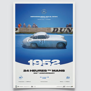 Mercedes-Benz 300 SL W194 1952 100th Anniversary 24h Le Mans Poster Hans Herrmann