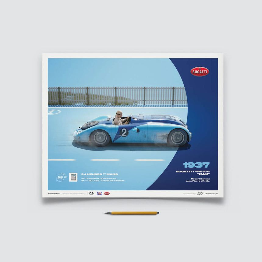 24h Le Mans 100 Years Bugatti Type 57G Tank 1937 Print Poster