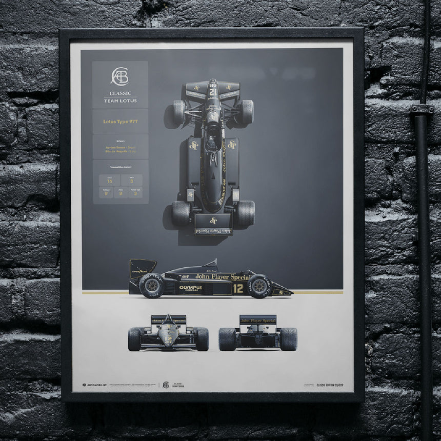 Team Lotus Type 97T 1985 Blueprint Lotus Poster Ayrton Senna, Elio de Angelis