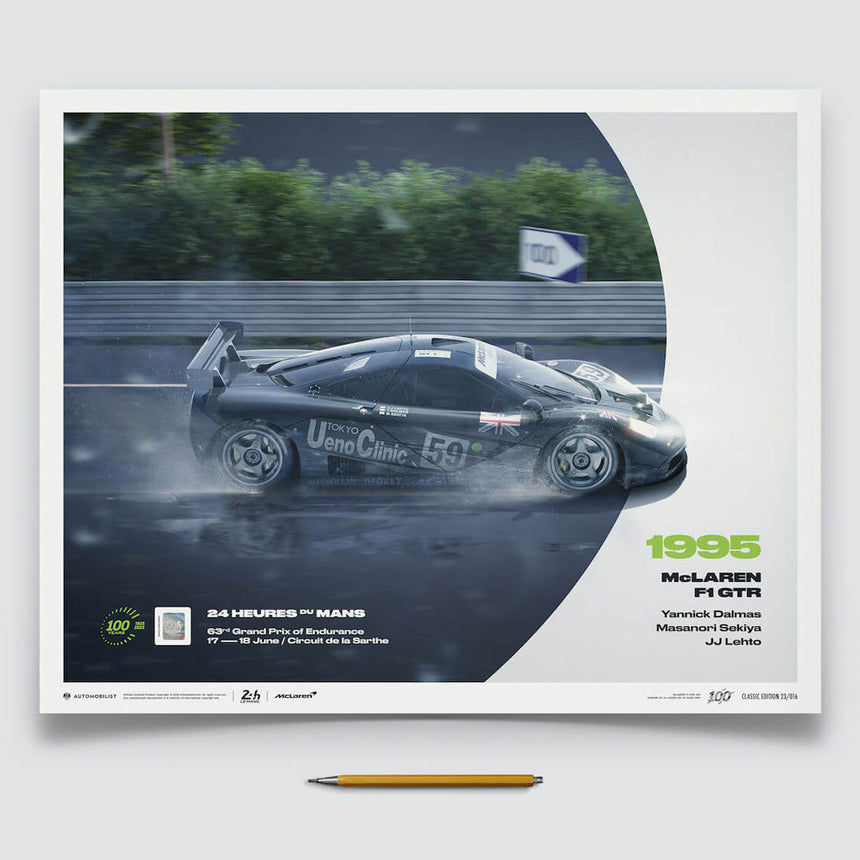 McLaren F1 GTR 1995 100th Anniversary 24h Le Mans Poster J Lehto, Masanori Sekiya, Yannick Dalmas