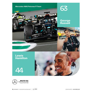 Mercedes AMG Petronas F1 Team George Russell, Lewis Hamilton 2023 Print Poster