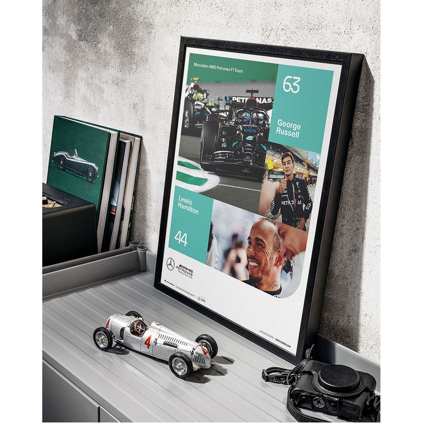 Mercedes AMG Petronas F1 Team George Russell, Lewis Hamilton 2023 Print Poster