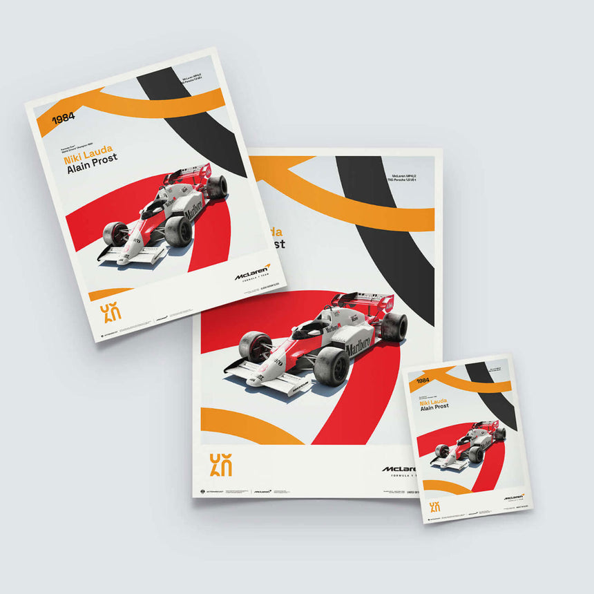 McLaren Racing MP4/2 1984 60th Anniversary McLaren Poster Alain Prost, Niki Lauda