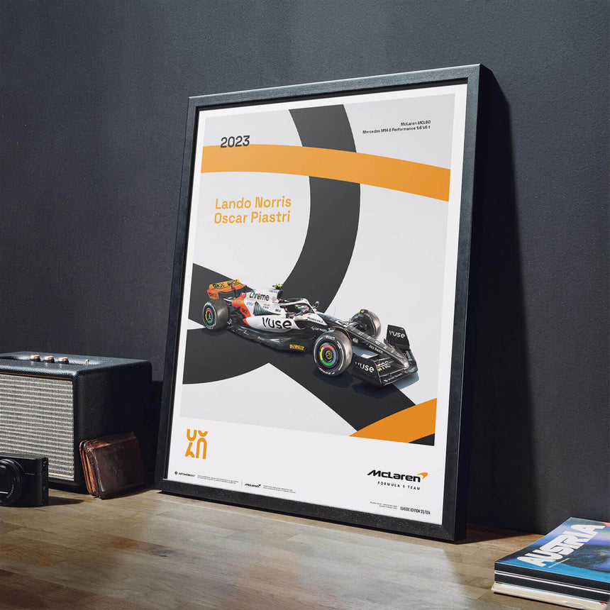 McLaren Racing MCL60 2023 60th Anniversary McLaren Poster Lando Norris, Oscar Piastri