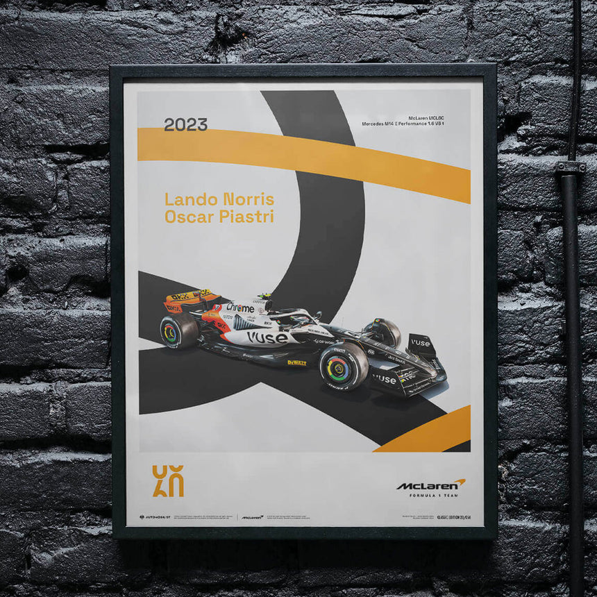McLaren Racing MCL60 2023 60th Anniversary McLaren Poster Lando Norris, Oscar Piastri