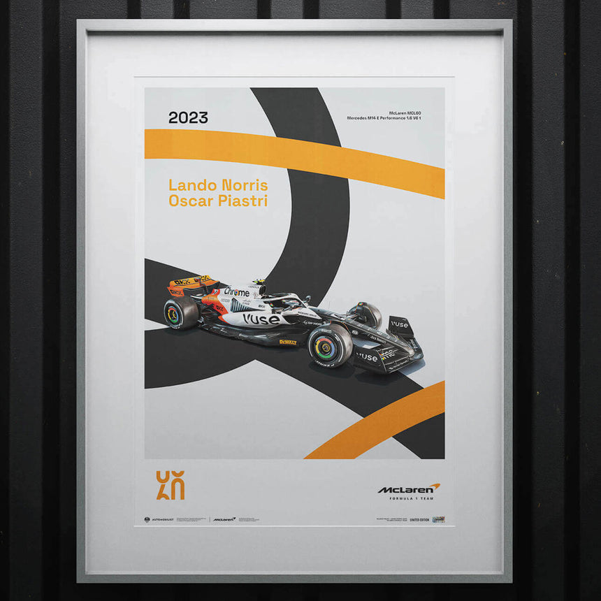 McLaren Racing MCL60 2023 60th Anniversary McLaren Poster Lando Norris, Oscar Piastri