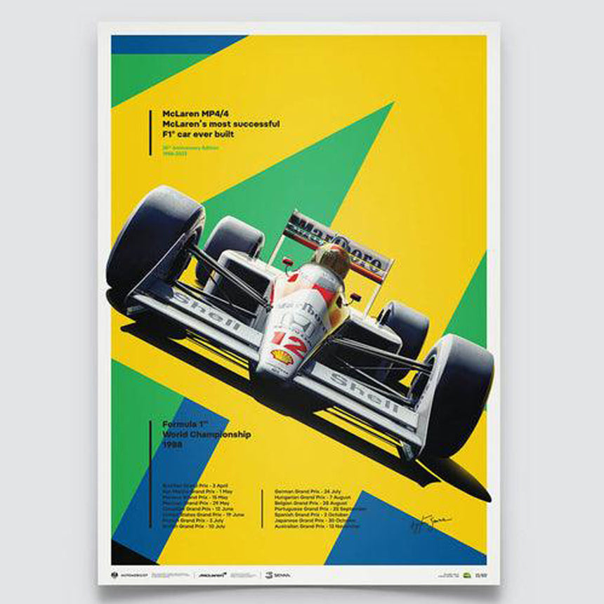McLaren MP4/4 Ayrton Senna San Marino GP 35th Anniversary 1988 Print Poster