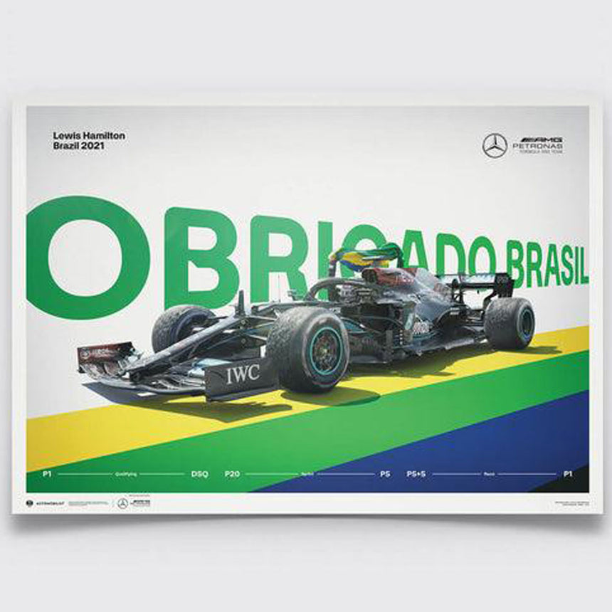 Mercedes AMG Petronas F1 Team Lewis Hamilton Obrigado Brasil 2021 Print Poster