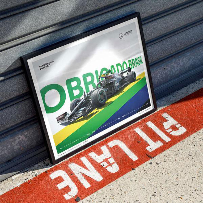 Mercedes AMG Petronas F1 Team Lewis Hamilton Obrigado Brasil 2021 Print Poster